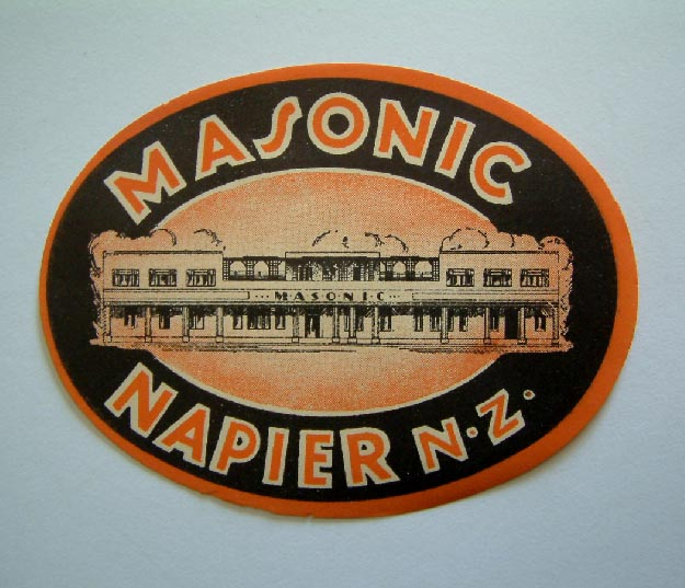 circa 1930's Masonic Hotel Napier New Zealand luggage label
